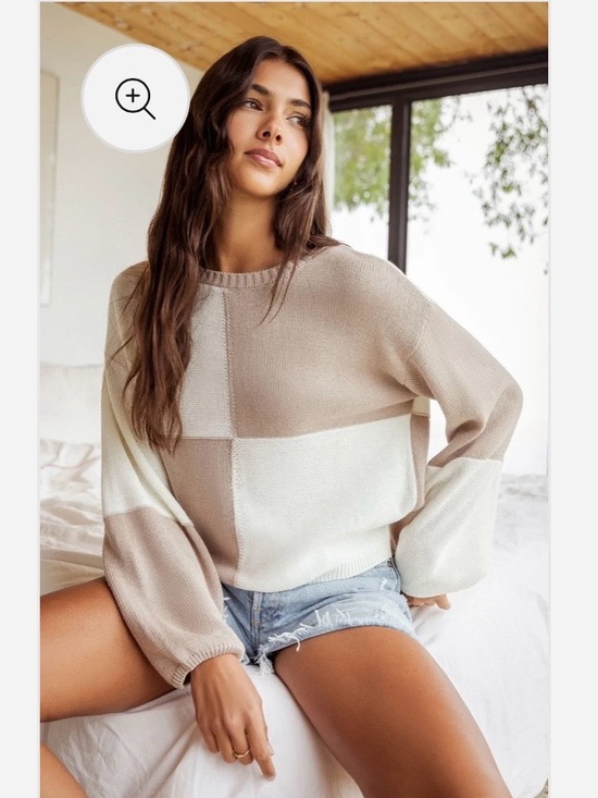 Z Supply Sweaters - Z Supply Women’s M Lightweight Solange Color Block Check Taupe Sweater